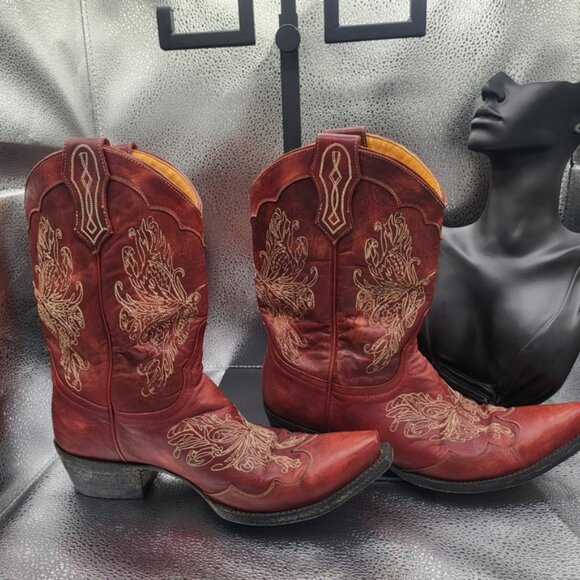 Old Gringo Pre Owned Burgundy Embroidered Butterfly Boots - Picture 3 of 7